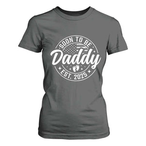 Funny Promoted To Daddy 2025 T Shirt For Women Newborn Vintage American Flag Baby Footprint TS11 Dark Heather Print Your Wear