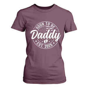 Funny Promoted To Daddy 2025 T Shirt For Women Newborn Vintage American Flag Baby Footprint TS11 Maroon Print Your Wear