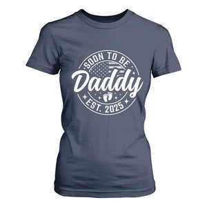 Funny Promoted To Daddy 2025 T Shirt For Women Newborn Vintage American Flag Baby Footprint TS11 Navy Print Your Wear