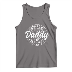 Funny Promoted To Daddy 2025 Tank Top Newborn Vintage American Flag Baby Footprint TS11 Deep Heather Print Your Wear