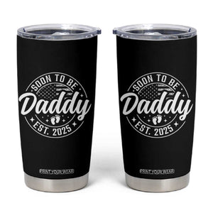Funny Promoted To Daddy 2025 Tumbler Cup Newborn Vintage American Flag Baby Footprint TS11 Black Print Your Wear