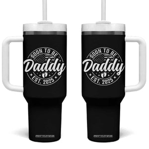 Funny Promoted To Daddy 2025 Tumbler With Handle Newborn Vintage American Flag Baby Footprint TS11 One Size: 40 oz Black Print Your Wear