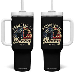 Funny Promoted To Daddy 2025 Tumbler With Handle Newborn Vintage American Flag TS11 One Size: 40 oz Black Print Your Wear