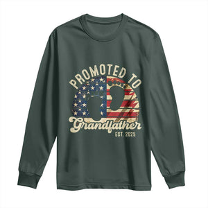 Funny Promoted To Grandfather 2025 Long Sleeve Shirt Newborn Vintage American Flag TS11 Dark Forest Green Print Your Wear