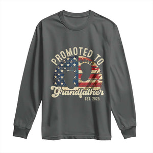 Funny Promoted To Grandfather 2025 Long Sleeve Shirt Newborn Vintage American Flag TS11 Dark Heather Print Your Wear