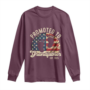 Funny Promoted To Grandfather 2025 Long Sleeve Shirt Newborn Vintage American Flag TS11 Maroon Print Your Wear