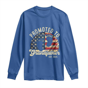 Funny Promoted To Grandfather 2025 Long Sleeve Shirt Newborn Vintage American Flag TS11 Royal Blue Print Your Wear