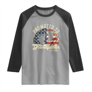 Funny Promoted To Grandfather 2025 Raglan Shirt Newborn Vintage American Flag TS11 Sport Gray Black Print Your Wear