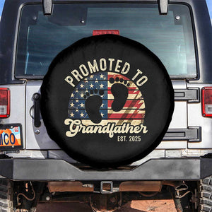 Funny Promoted To Grandfather 2025 Spare Tire Cover Newborn Vintage American Flag TS11 No hole Black Print Your Wear