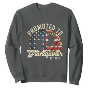 Funny Promoted To Grandfather 2025 Sweatshirt Newborn Vintage American Flag TS11 Dark Heather Print Your Wear