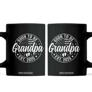 Funny Promoted To Grandpa 2025 Coffee Mug Newborn Vintage American Flag Baby Footprint TS11 Black Print Your Wear