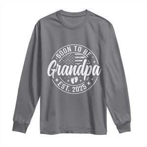 Funny Promoted To Grandpa 2025 Long Sleeve Shirt Newborn Vintage American Flag Baby Footprint TS11 Charcoal Print Your Wear