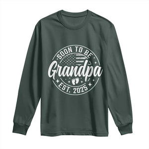 Funny Promoted To Grandpa 2025 Long Sleeve Shirt Newborn Vintage American Flag Baby Footprint TS11 Dark Forest Green Print Your Wear