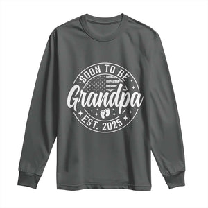Funny Promoted To Grandpa 2025 Long Sleeve Shirt Newborn Vintage American Flag Baby Footprint TS11 Dark Heather Print Your Wear