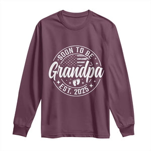 Funny Promoted To Grandpa 2025 Long Sleeve Shirt Newborn Vintage American Flag Baby Footprint TS11 Maroon Print Your Wear