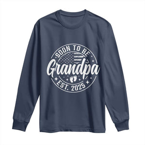 Funny Promoted To Grandpa 2025 Long Sleeve Shirt Newborn Vintage American Flag Baby Footprint TS11 Navy Print Your Wear