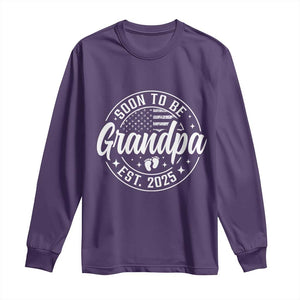 Funny Promoted To Grandpa 2025 Long Sleeve Shirt Newborn Vintage American Flag Baby Footprint TS11 Purple Print Your Wear