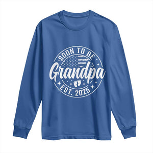 Funny Promoted To Grandpa 2025 Long Sleeve Shirt Newborn Vintage American Flag Baby Footprint TS11 Royal Blue Print Your Wear