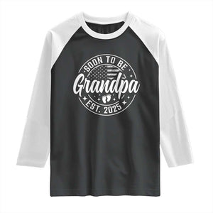 Funny Promoted To Grandpa 2025 Raglan Shirt Newborn Vintage American Flag Baby Footprint TS11 Black White Print Your Wear