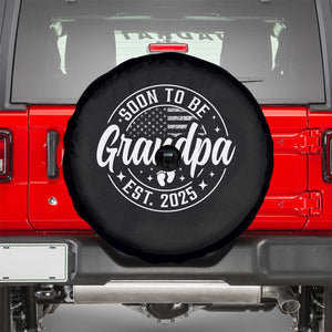 Funny Promoted To Grandpa 2025 Spare Tire Cover Newborn Vintage American Flag Baby Footprint TS11 Black Print Your Wear
