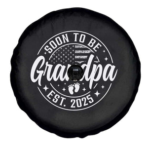 Funny Promoted To Grandpa 2025 Spare Tire Cover Newborn Vintage American Flag Baby Footprint TS11 Print Your Wear