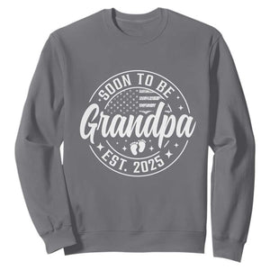 Funny Promoted To Grandpa 2025 Sweatshirt Newborn Vintage American Flag Baby Footprint TS11 Charcoal Print Your Wear