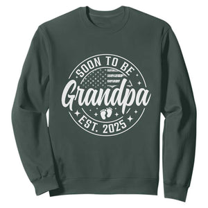 Funny Promoted To Grandpa 2025 Sweatshirt Newborn Vintage American Flag Baby Footprint TS11 Dark Forest Green Print Your Wear