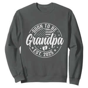 Funny Promoted To Grandpa 2025 Sweatshirt Newborn Vintage American Flag Baby Footprint TS11 Dark Heather Print Your Wear