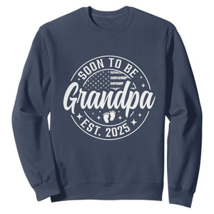 Funny Promoted To Grandpa 2025 Sweatshirt Newborn Vintage American Flag Baby Footprint TS11 Navy Print Your Wear
