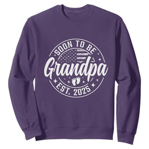 Funny Promoted To Grandpa 2025 Sweatshirt Newborn Vintage American Flag Baby Footprint TS11 Purple Print Your Wear