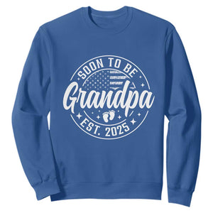 Funny Promoted To Grandpa 2025 Sweatshirt Newborn Vintage American Flag Baby Footprint TS11 Royal Blue Print Your Wear