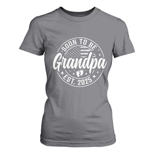 Funny Promoted To Grandpa 2025 T Shirt For Women Newborn Vintage American Flag Baby Footprint TS11 Charcoal Print Your Wear
