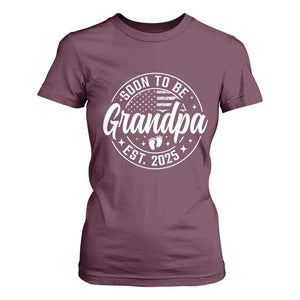 Funny Promoted To Grandpa 2025 T Shirt For Women Newborn Vintage American Flag Baby Footprint TS11 Maroon Print Your Wear