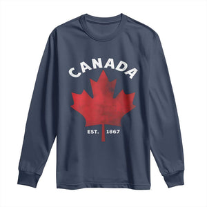 Funny Proud Canadian Canada EST 1867 Long Sleeve Shirt Vintage Maple Leaf TS11 Navy Print Your Wear