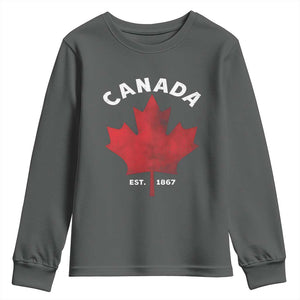 Funny Proud Canadian Canada EST 1867 Youth Sweatshirt Vintage Maple Leaf TS11 Dark Heather Print Your Wear