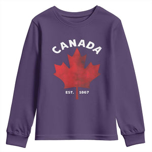 Funny Proud Canadian Canada EST 1867 Youth Sweatshirt Vintage Maple Leaf TS11 Purple Print Your Wear