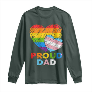 Funny Proud Dad LGBTQ Long Sleeve Shirt LGBT Transgender Flag Heart Fathers Day TS11 Dark Forest Green Print Your Wear