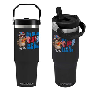 Funny Raccoon 4th of July Flip Straw Tumbler Red White and Feral Patriotic TS10 One Size: 30 oz Black Print Your Wear