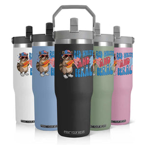 Funny Raccoon 4th of July Flip Straw Tumbler Red White and Feral Patriotic TS10 Print Your Wear