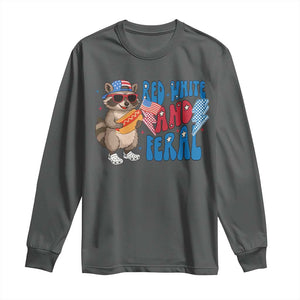 Funny Raccoon 4th of July Long Sleeve Shirt Red White and Feral Patriotic TS10 Dark Heather Print Your Wear