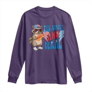 Funny Raccoon 4th of July Long Sleeve Shirt Red White and Feral Patriotic TS10 Purple Print Your Wear