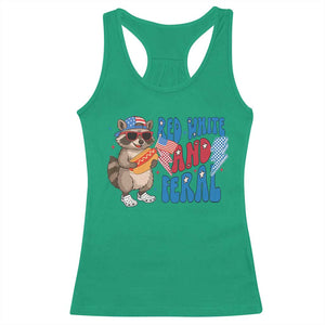 Funny Raccoon 4th of July Racerback Tank Top Red White and Feral Patriotic TS10 Irish Green Print Your Wear