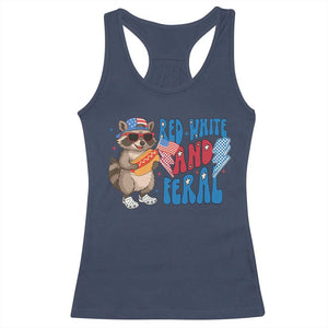 Funny Raccoon 4th of July Racerback Tank Top Red White and Feral Patriotic TS10 Navy Print Your Wear