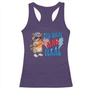 Funny Raccoon 4th of July Racerback Tank Top Red White and Feral Patriotic TS10 Purple Print Your Wear