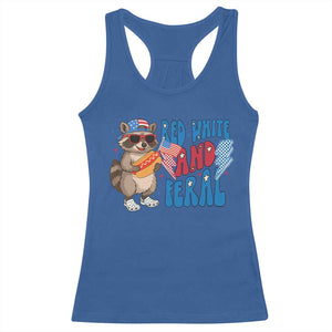 Funny Raccoon 4th of July Racerback Tank Top Red White and Feral Patriotic TS10 Royal Blue Print Your Wear