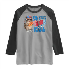 Funny Raccoon 4th of July Raglan Shirt Red White and Feral Patriotic TS10 Sport Gray Black Print Your Wear
