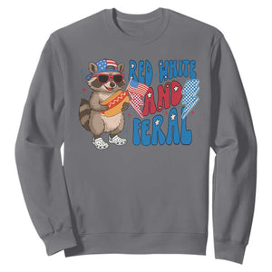 Funny Raccoon 4th of July Sweatshirt Red White and Feral Patriotic TS10 Charcoal Print Your Wear