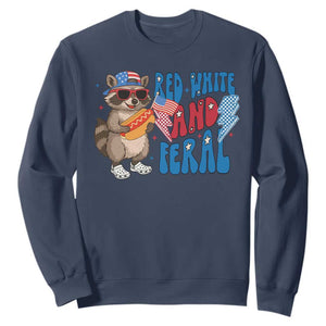 Funny Raccoon 4th of July Sweatshirt Red White and Feral Patriotic TS10 Navy Print Your Wear