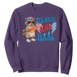 Funny Raccoon 4th of July Sweatshirt Red White and Feral Patriotic TS10 Purple Print Your Wear