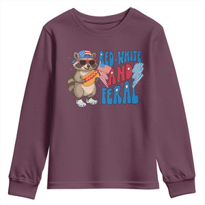 Funny Raccoon 4th of July Youth Sweatshirt Red White and Feral Patriotic TS10 Maroon Print Your Wear